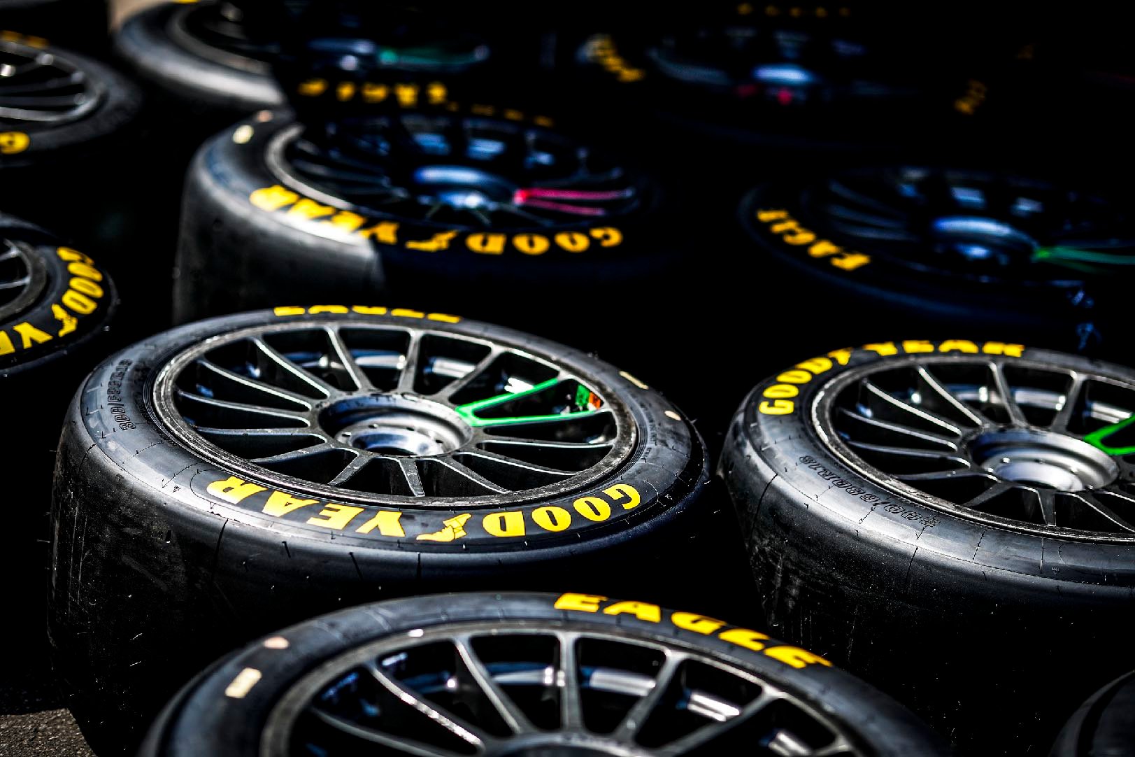 Stacked Goodyear Eagle tyres